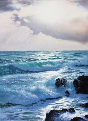 High Tide 610 x 405 seascape painting by Vincent Basham Cornwall